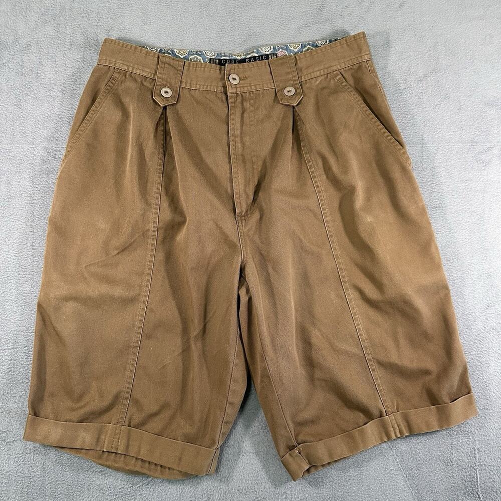 Bugle Boy Core Basic Brown Pleated Shorts Men’s Size 32 Vintage Y2K